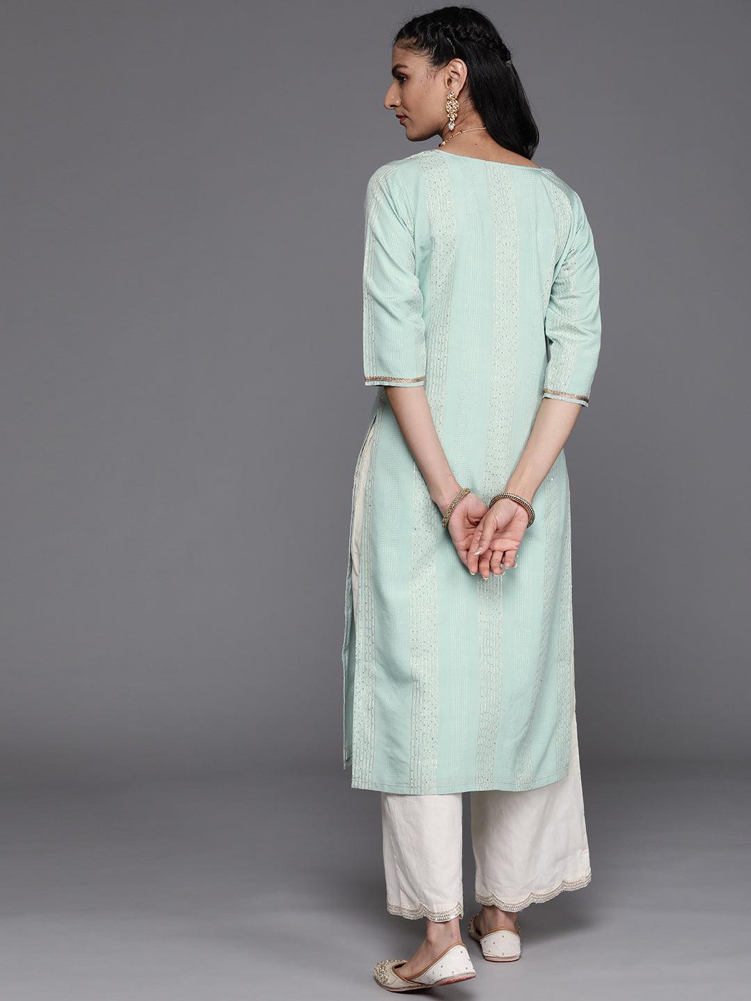 Sea Green Embellished Chanderi Silk Kurta