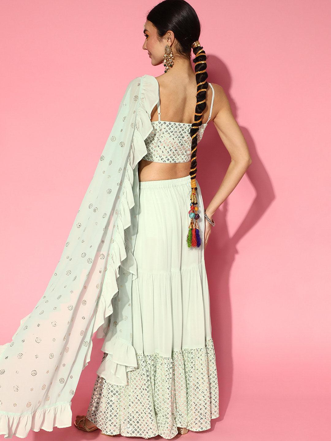 Sea Green Embellished Georgette Lehenga