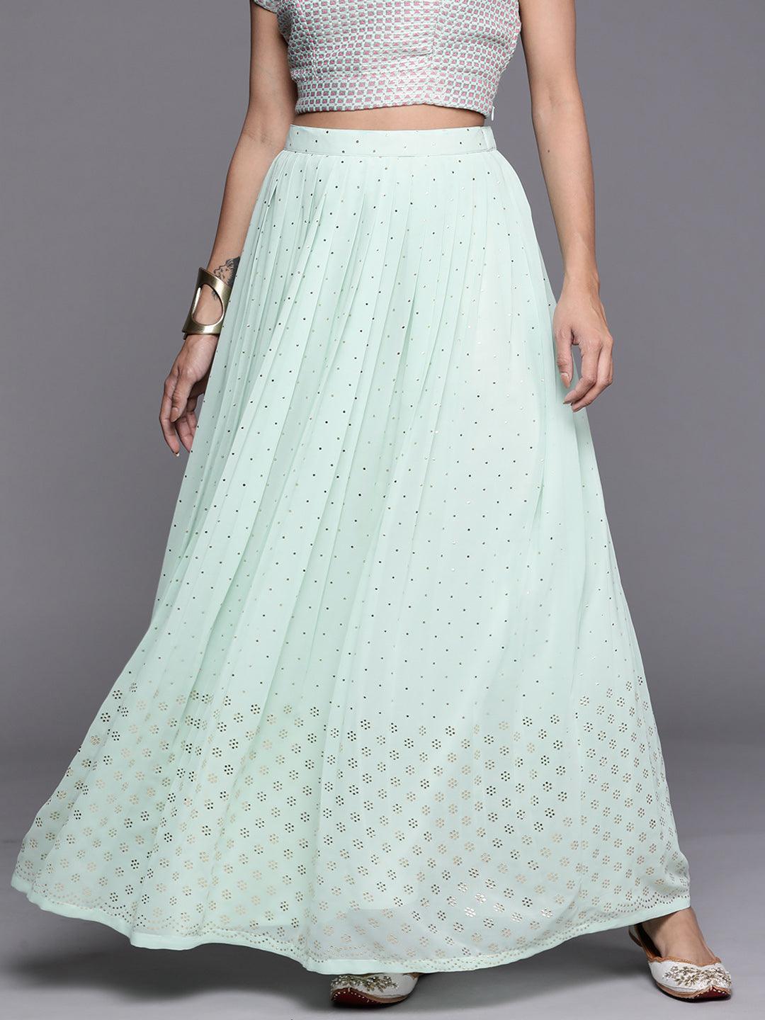 Sea Green Embellished Georgette Skirt - ShopLibas