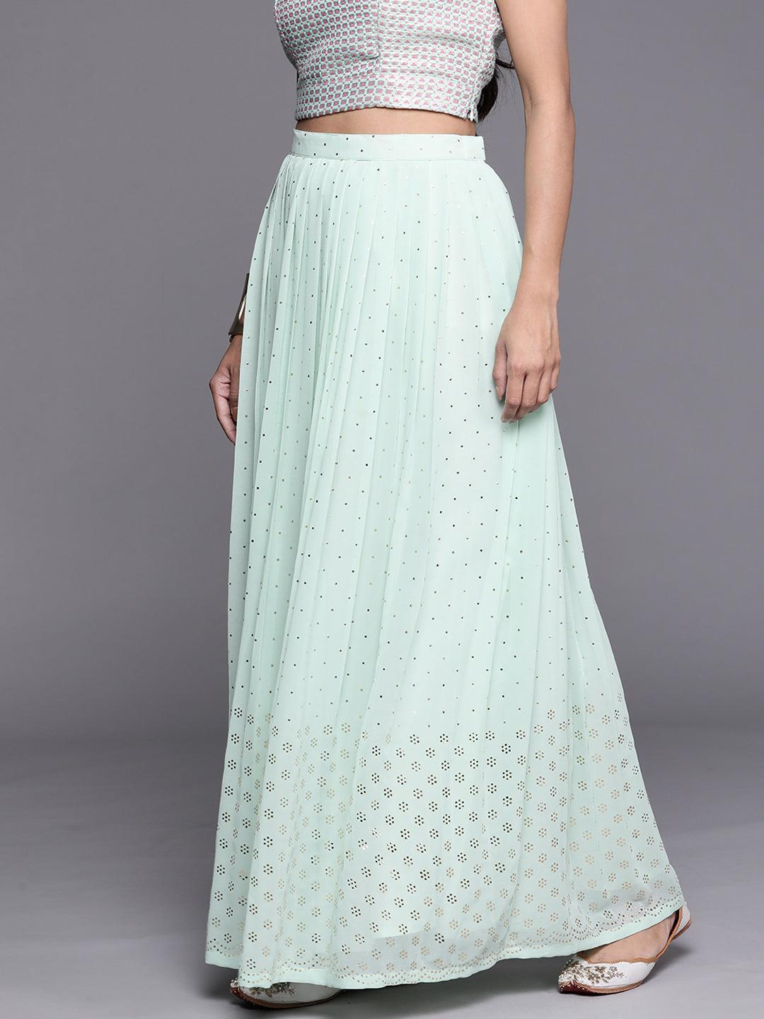 Sea Green Embellished Georgette Skirt - ShopLibas