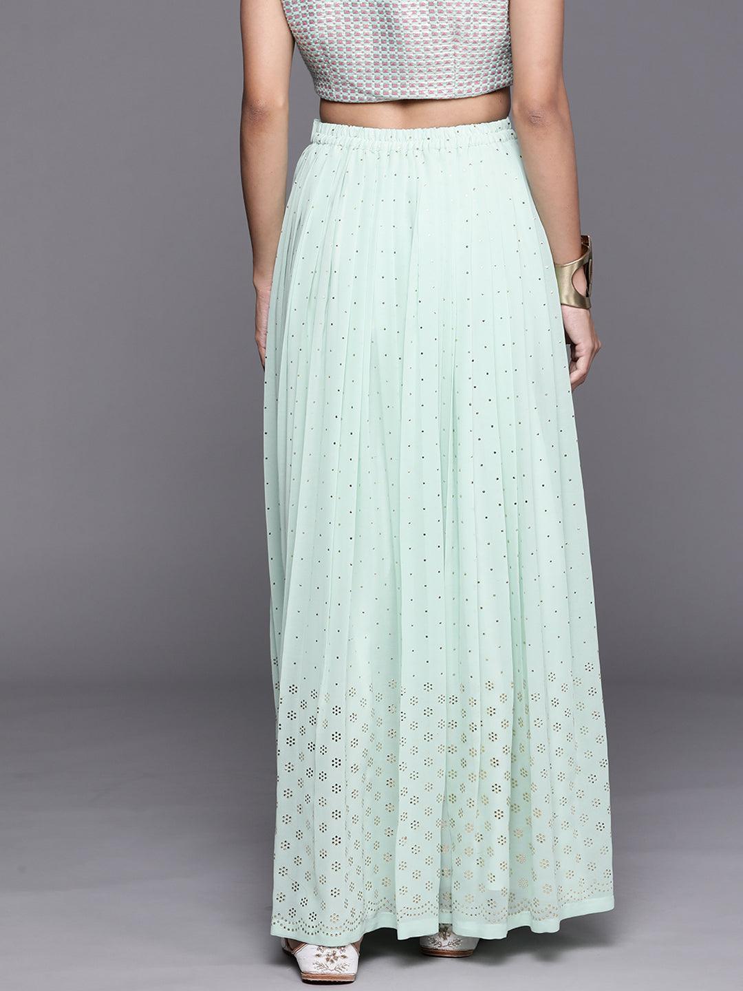 Sea Green Embellished Georgette Skirt - ShopLibas