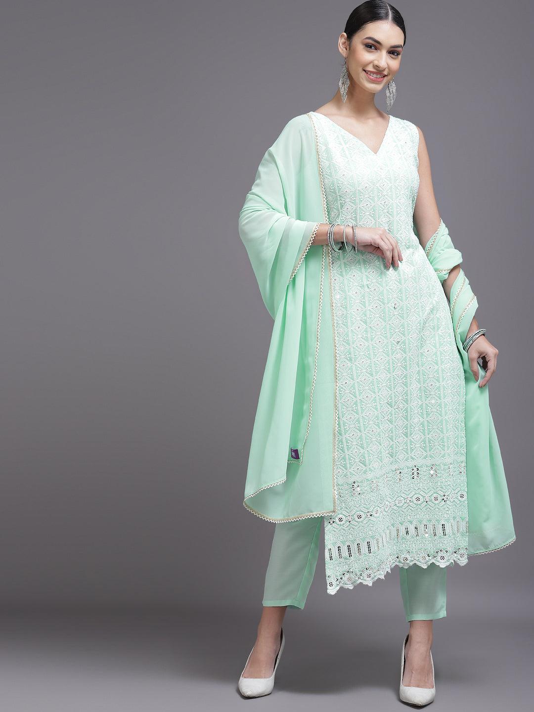 Sea Green Embroidered Georgette Suit Set