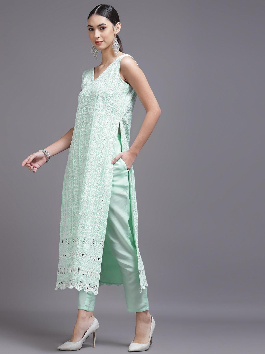 Sea Green Embroidered Georgette Suit Set