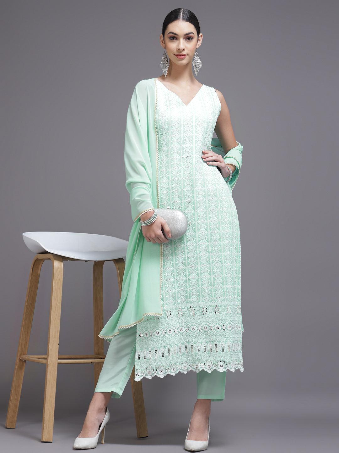 Sea Green Embroidered Georgette Suit Set