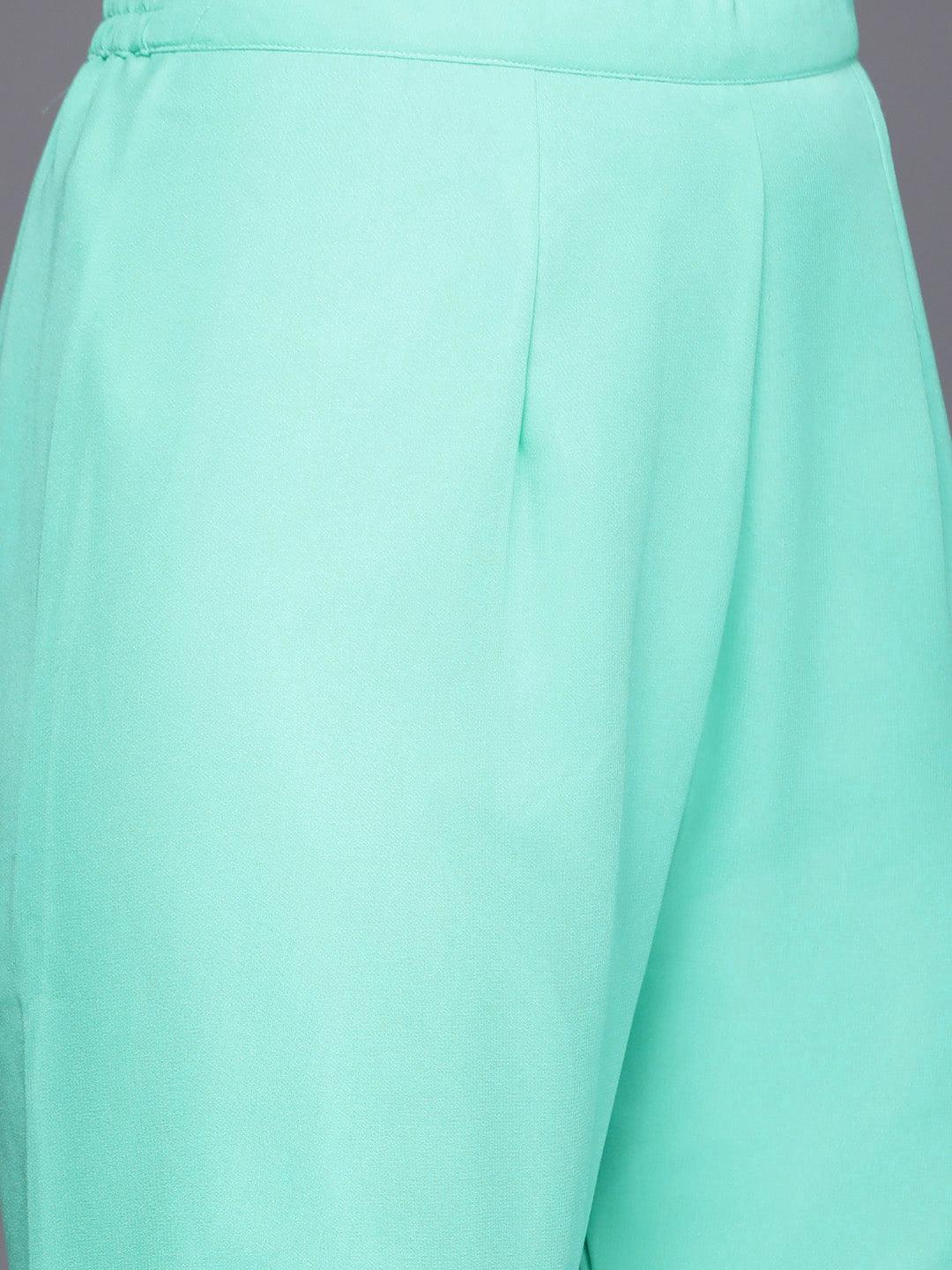 Sea Green Embroidered Georgette Straight Kurta With Sharara & Dupatta