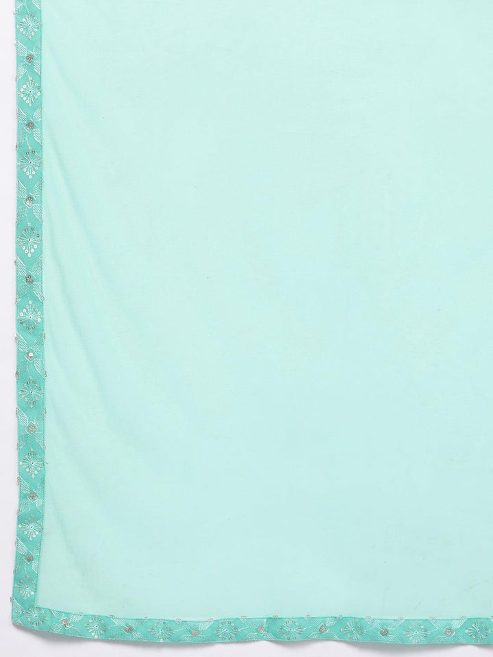 Sea Green Embroidered Georgette Straight Kurta With Sharara & Dupatta - Libas