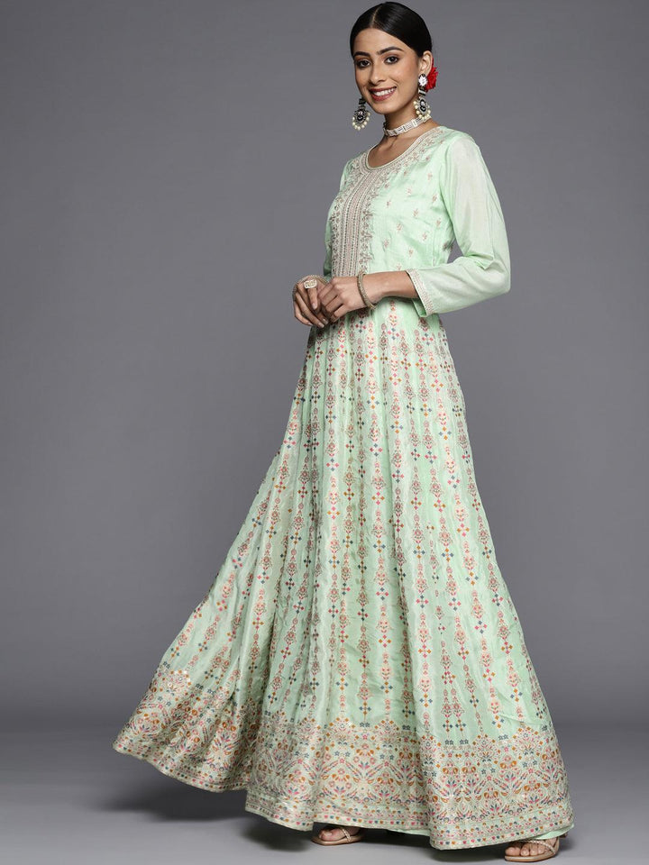 Sea Green Embroidered Silk Anarkali Suit Set - ShopLibas