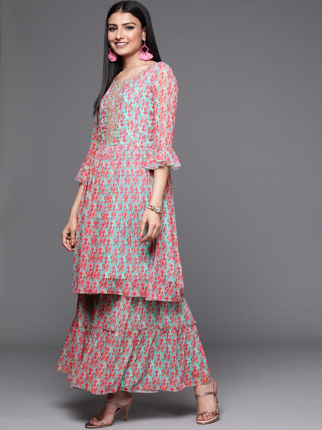 Sea Green Printed Georgette Suit Set