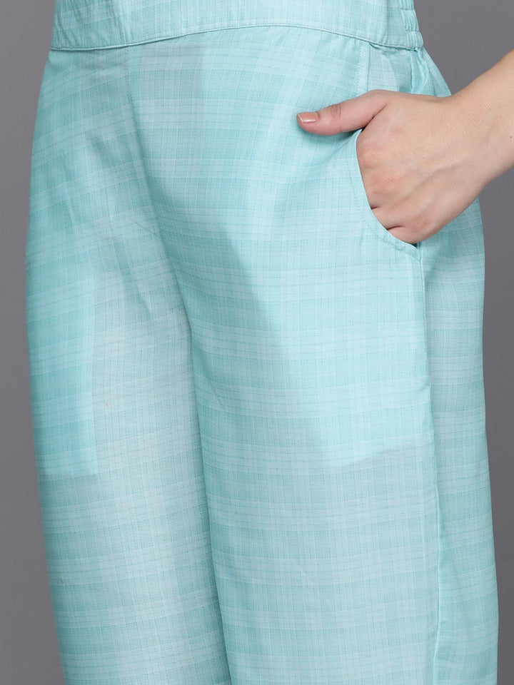 Sea Green Printed Silk Blend Kaftan Kurta Set With Trousers - Libas