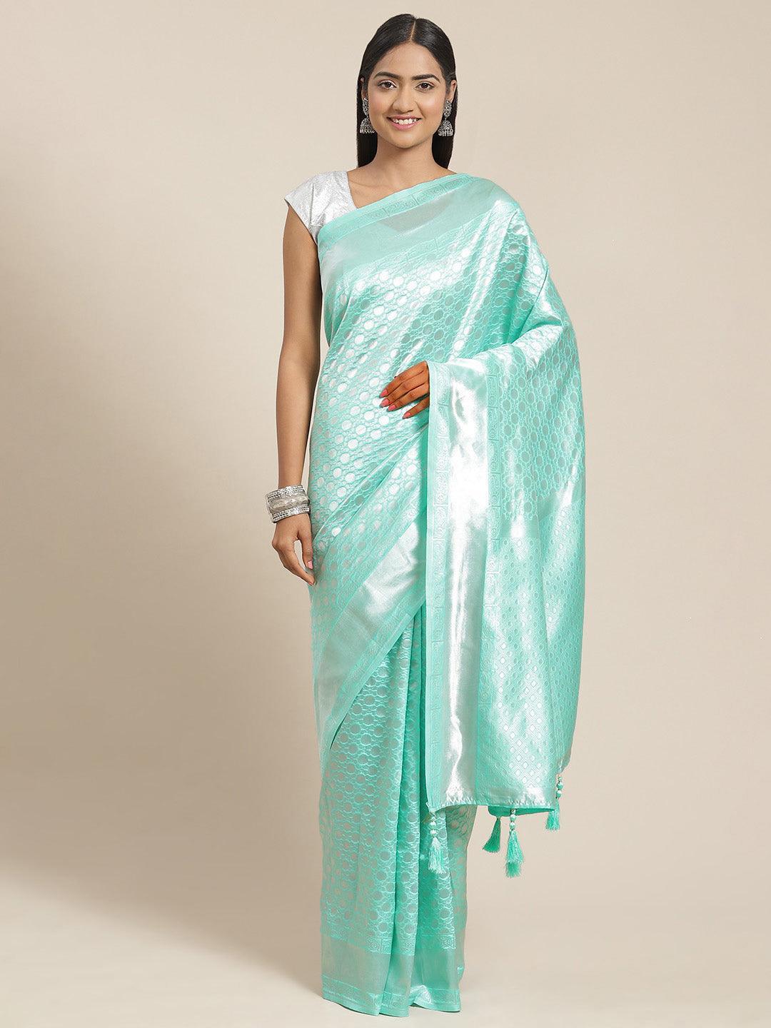 Sea Green Woven Design Art Silk Saree - ShopLibas