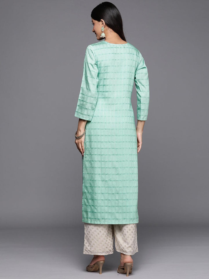 Sea Green Woven Design Rayon Straight Kurta - ShopLibas