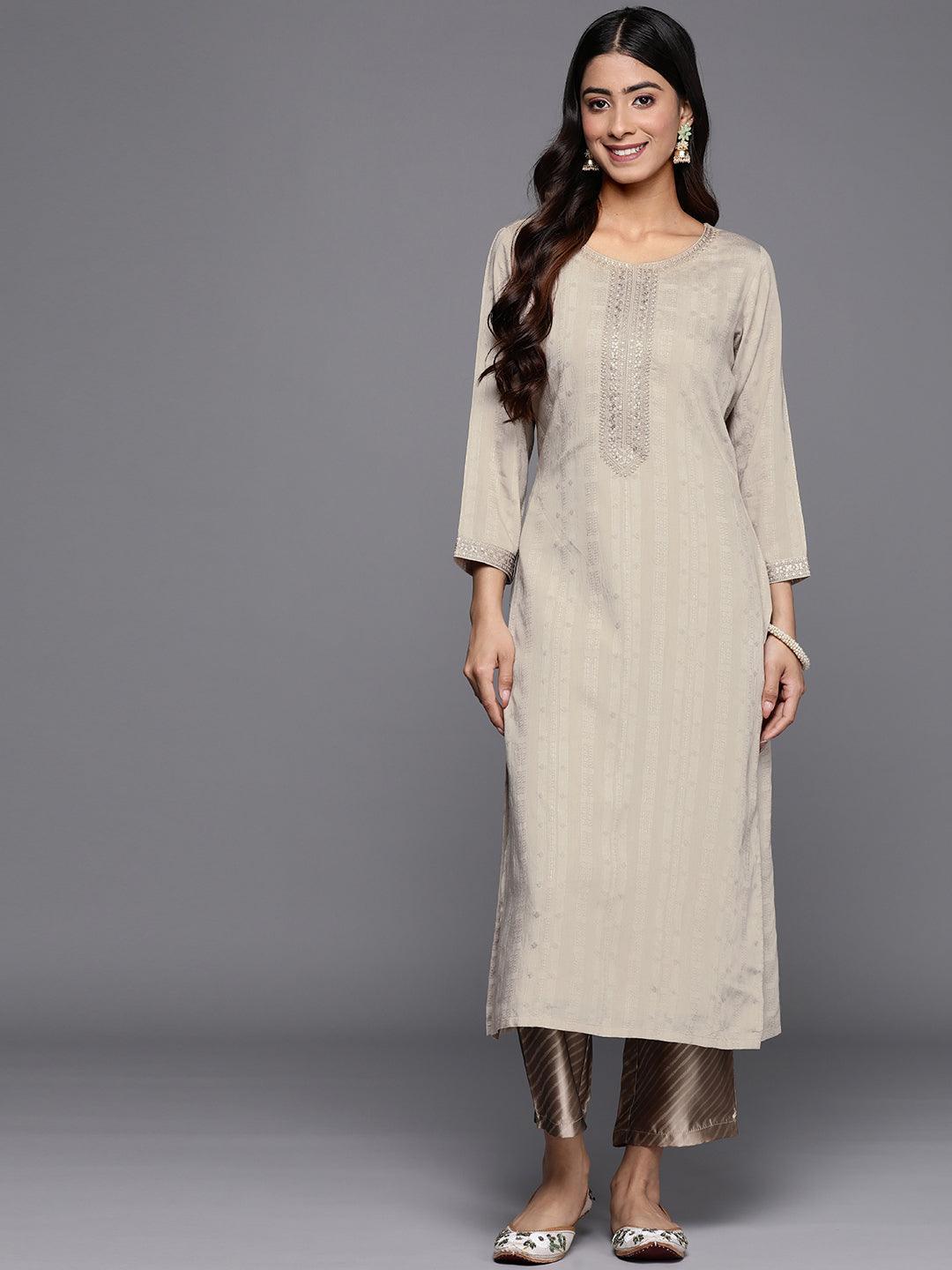 Taupe Woven Design Rayon Straight Kurta