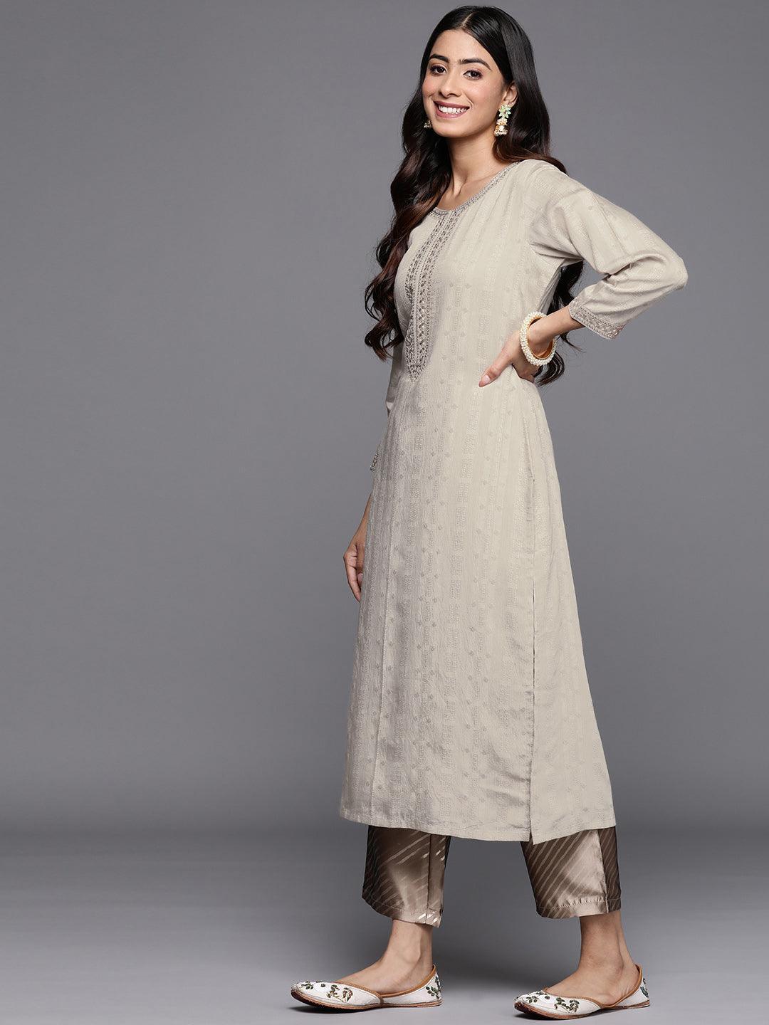 Taupe Woven Design Rayon Straight Kurta