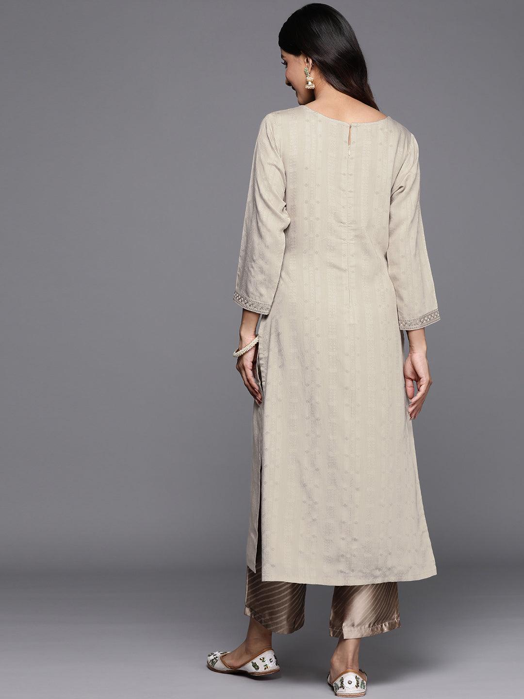 Taupe Woven Design Rayon Straight Kurta