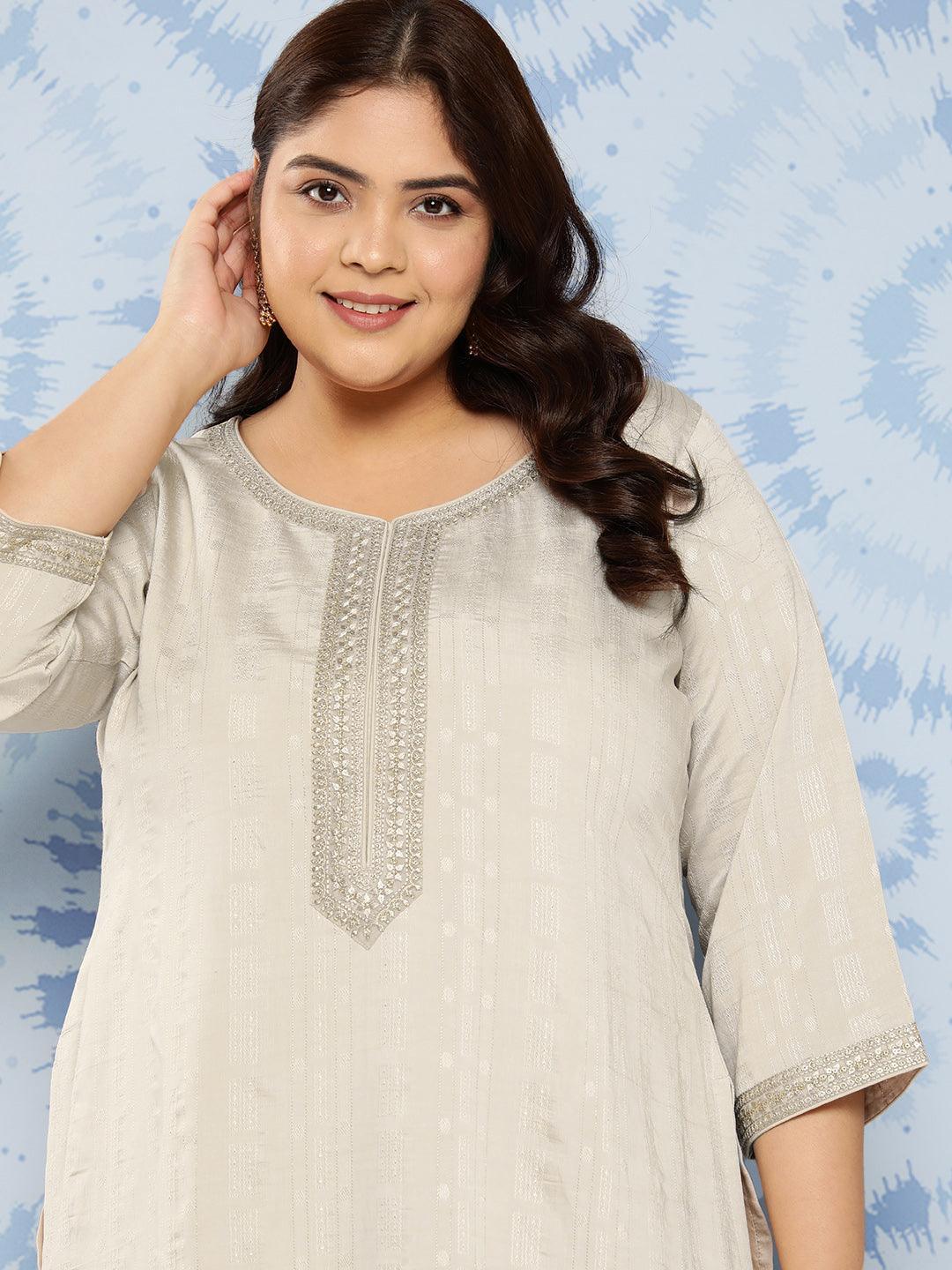 Taupe Woven Design Rayon Straight Kurta - Libas