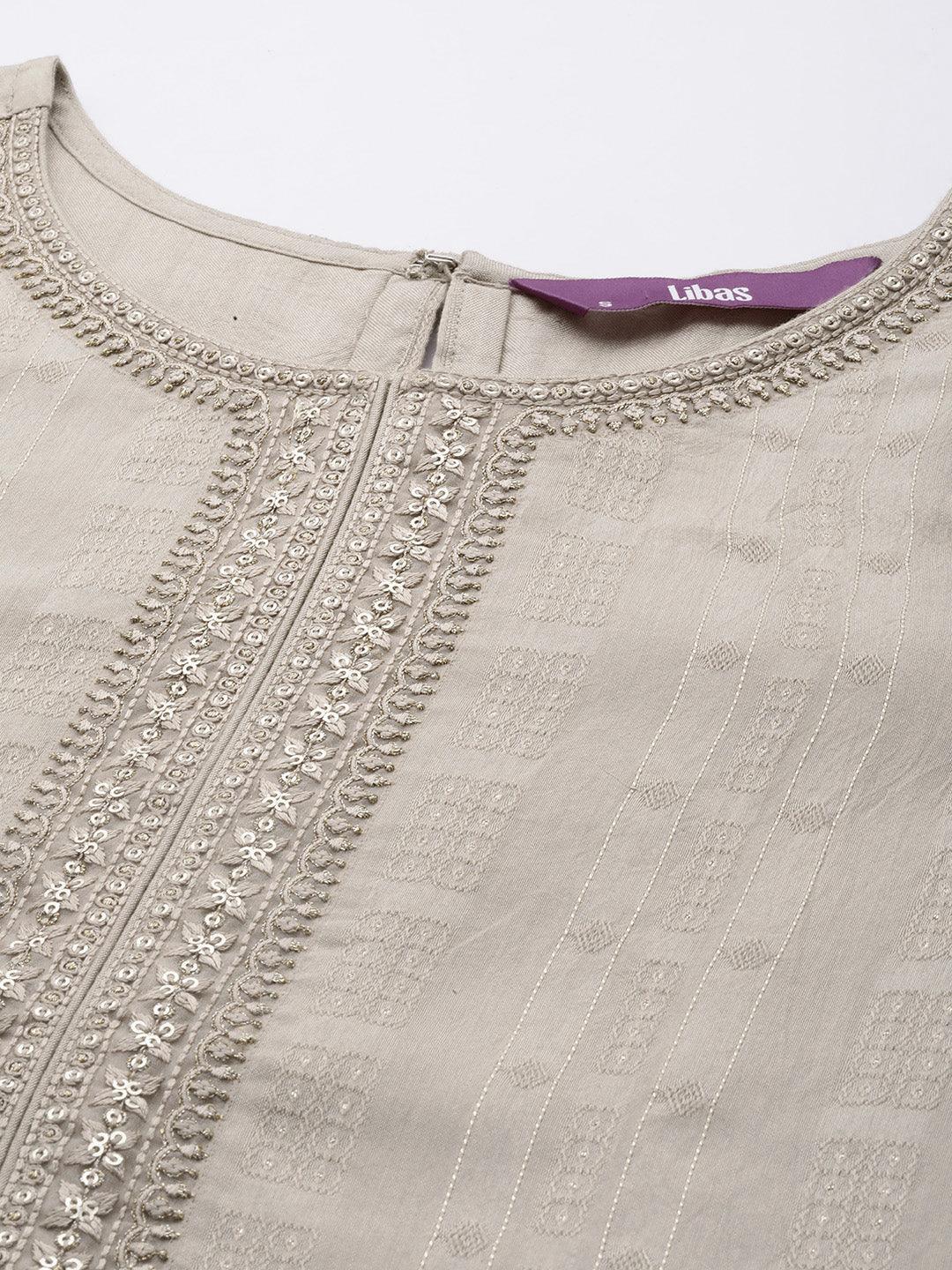 Taupe Woven Design Rayon Straight Kurta