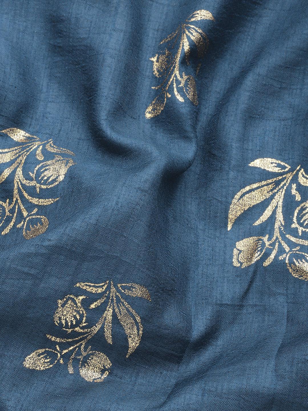 Teal Printed Silk Blend Saree