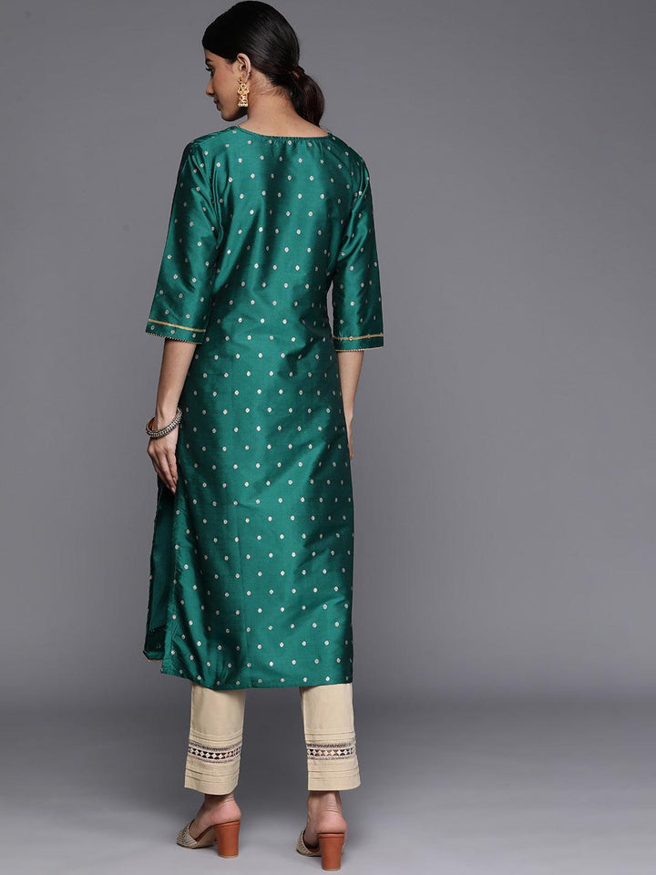 Teal Woven Design Art Silk Straight Kurta - ShopLibas