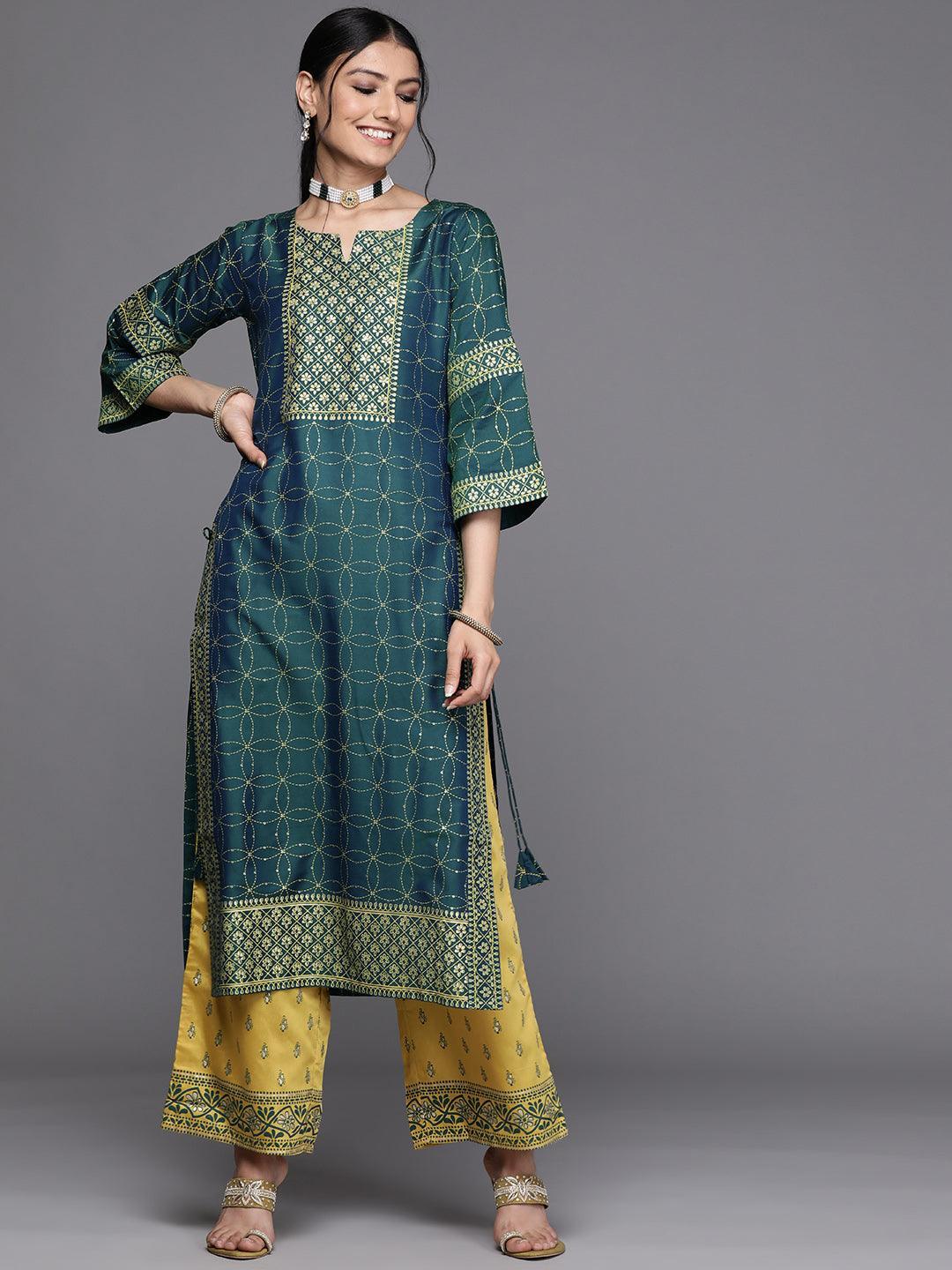 Teal Yoke Design Chanderi Silk Kurta