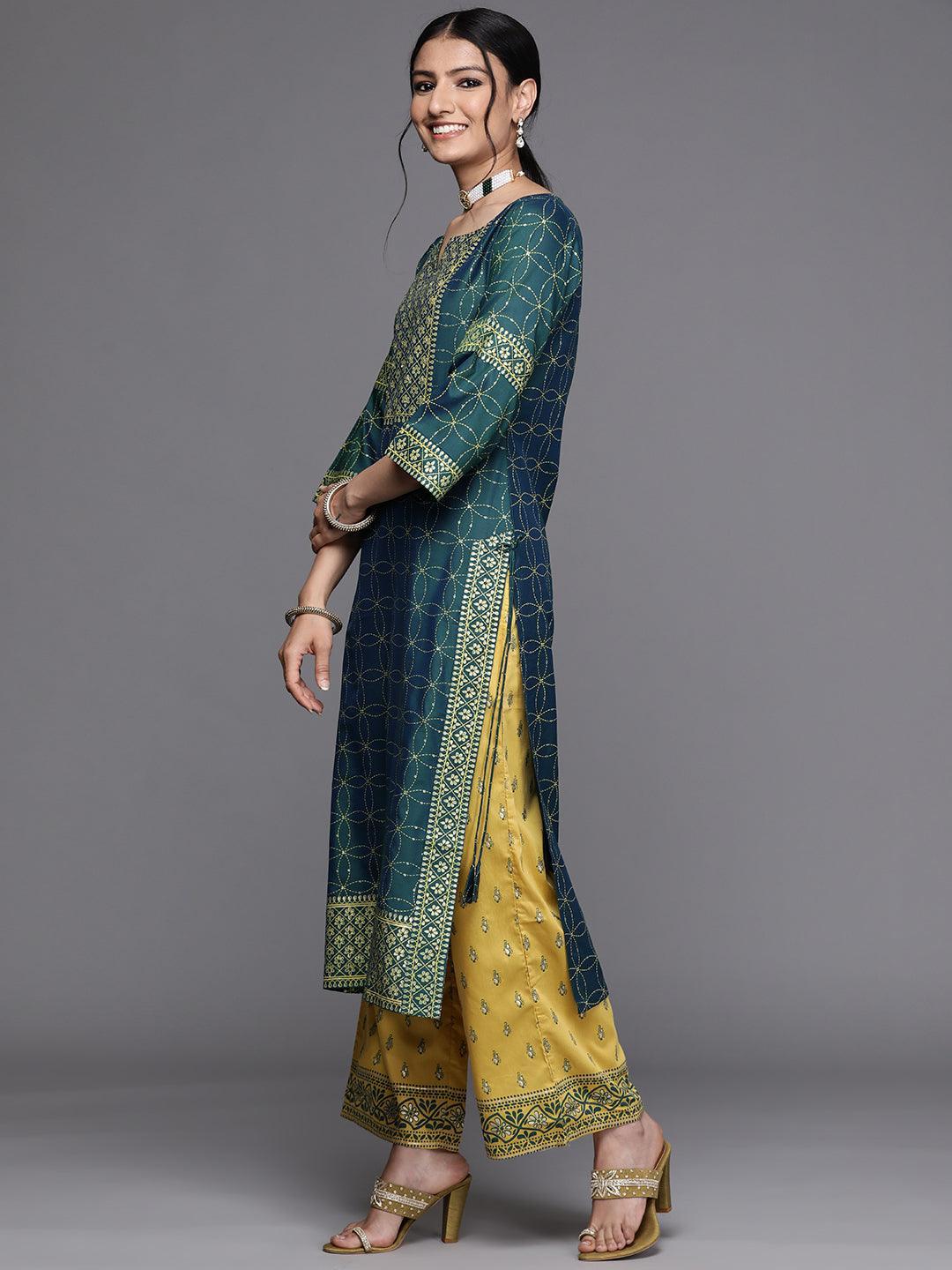 Teal Yoke Design Chanderi Silk Kurta