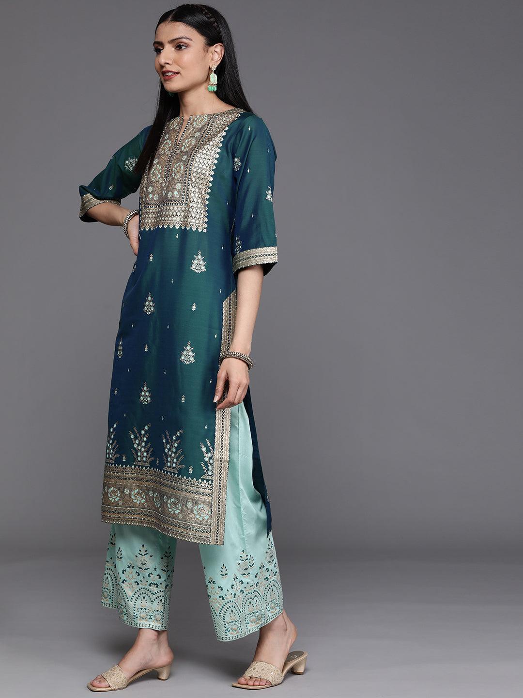 Teal Yoke Design Chanderi Silk Kurta