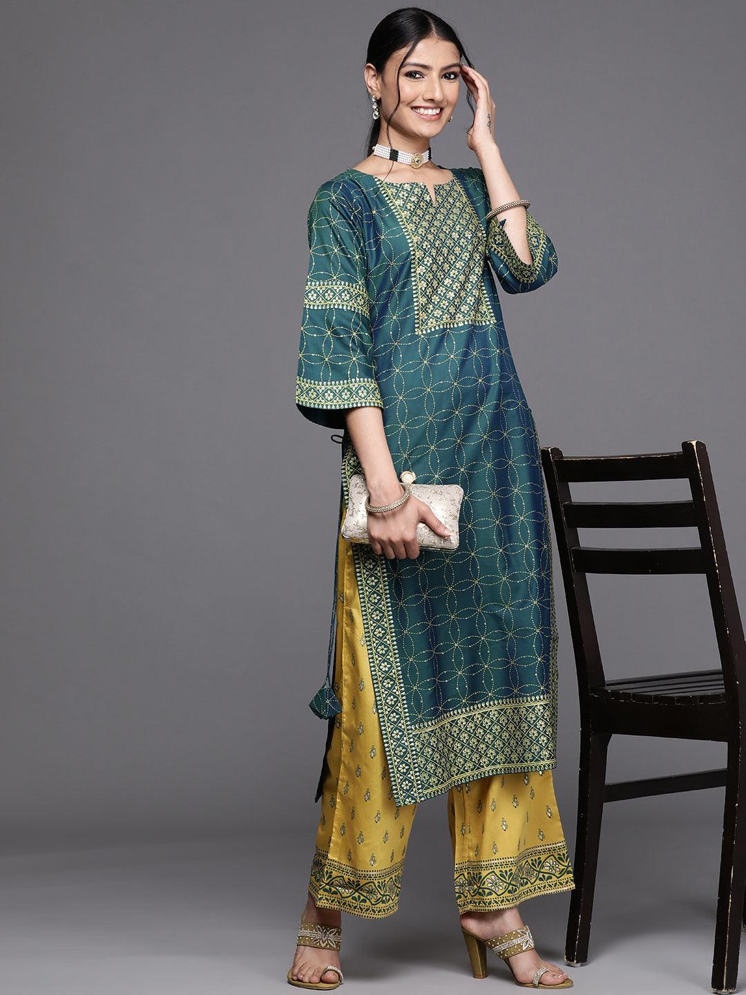 Teal Yoke Design Chanderi Silk Kurta