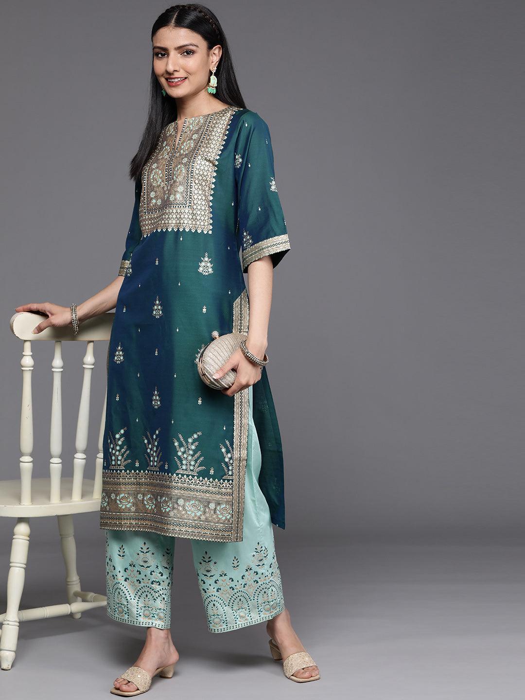 Teal Yoke Design Chanderi Silk Kurta