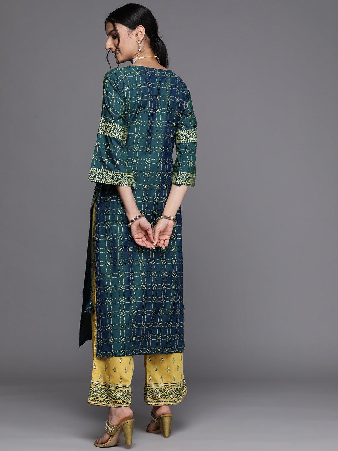 Teal Yoke Design Chanderi Silk Kurta