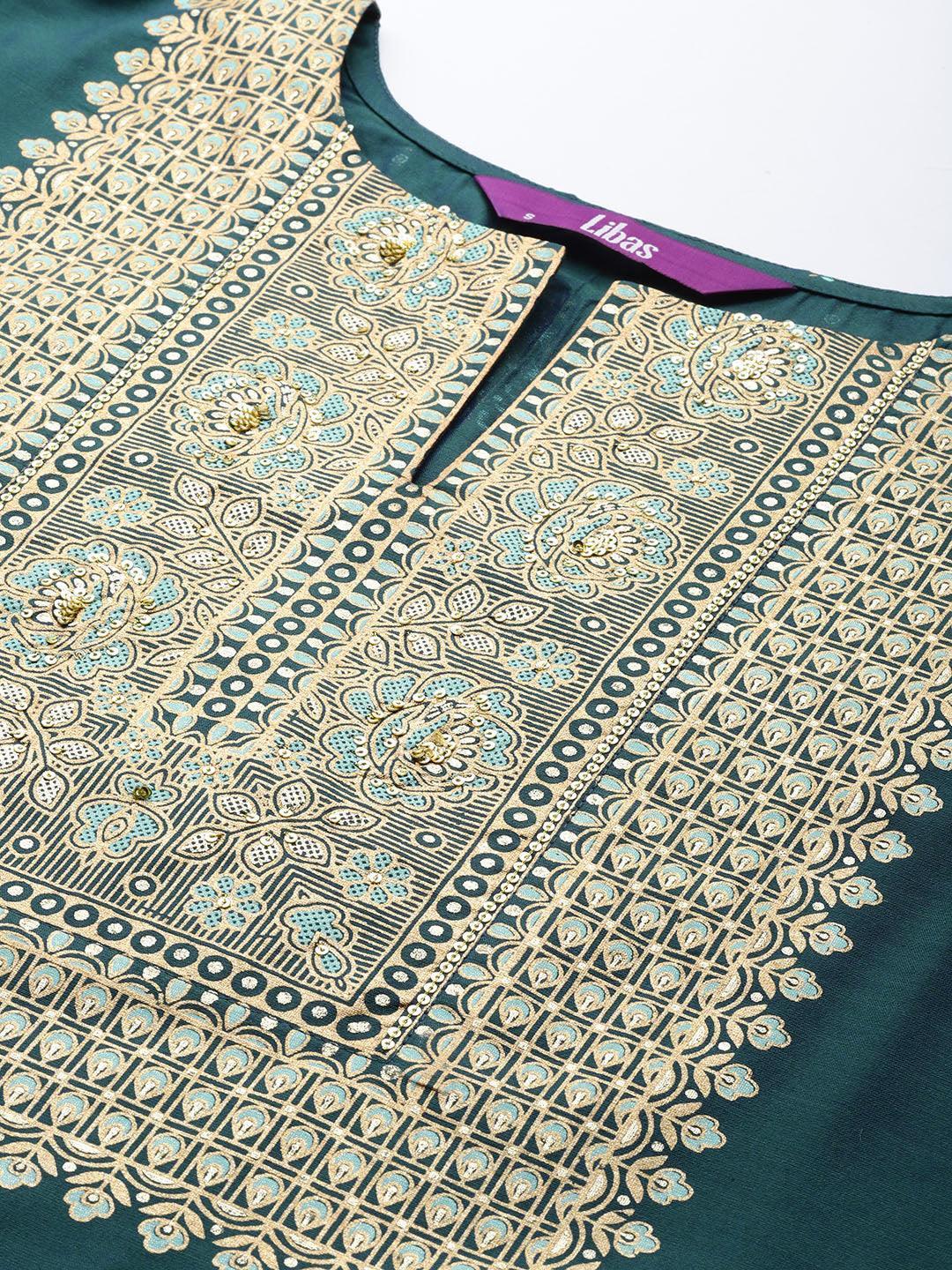 Teal Yoke Design Chanderi Silk Kurta