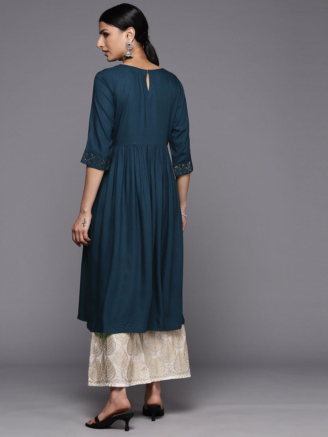 Teal Yoke Design Rayon A-Line Kurta