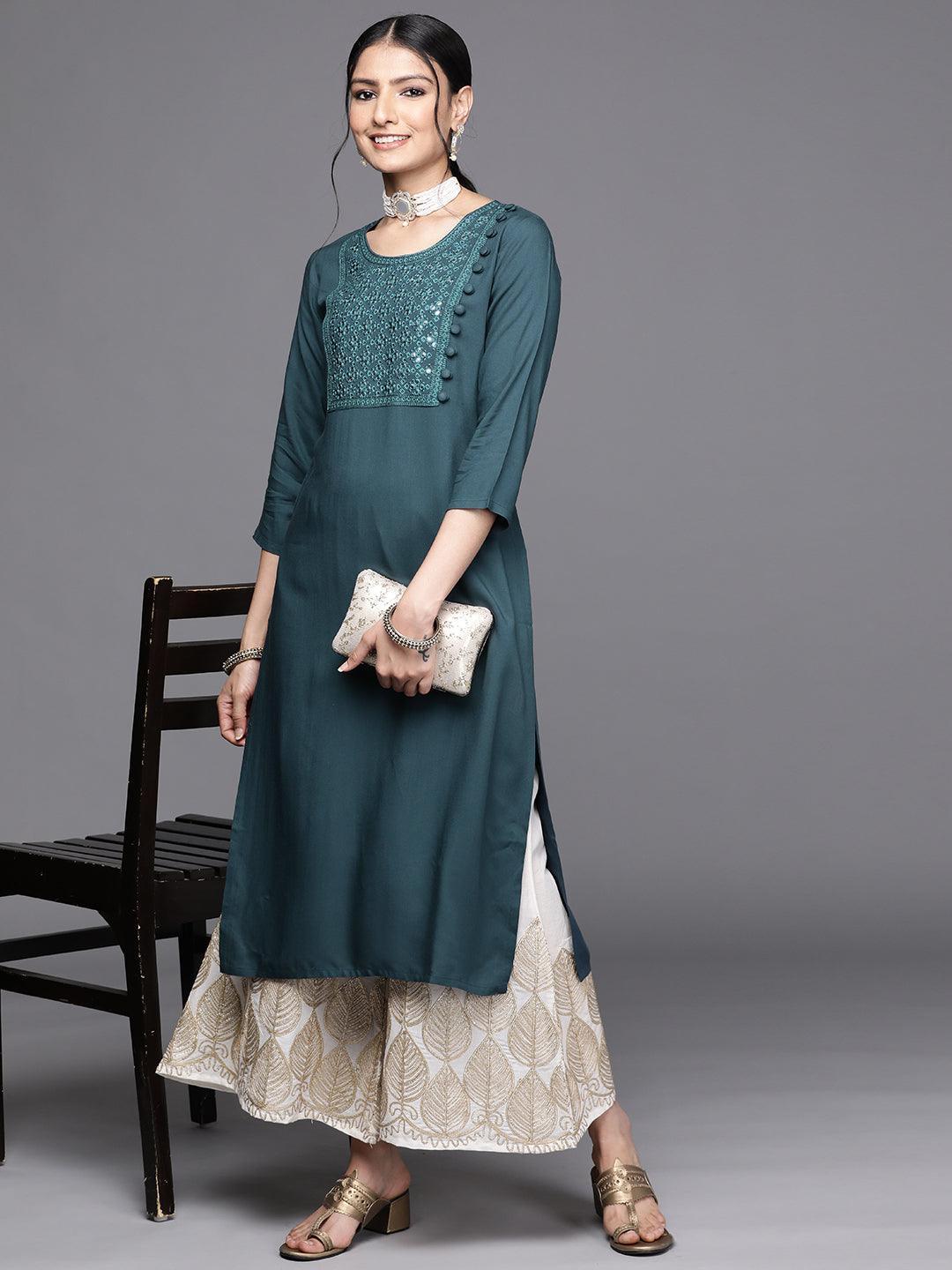 Teal Yoke Design Rayon Kurta