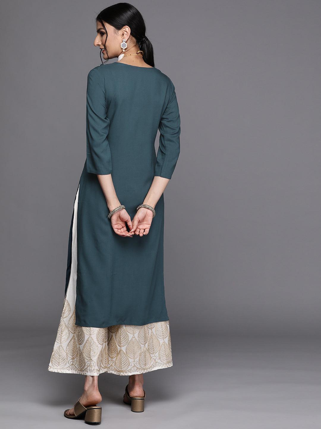 Teal Yoke Design Rayon Kurta