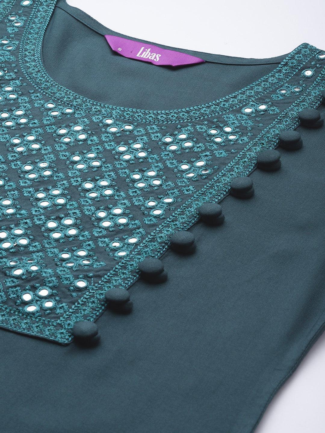 Teal Yoke Design Rayon Kurta