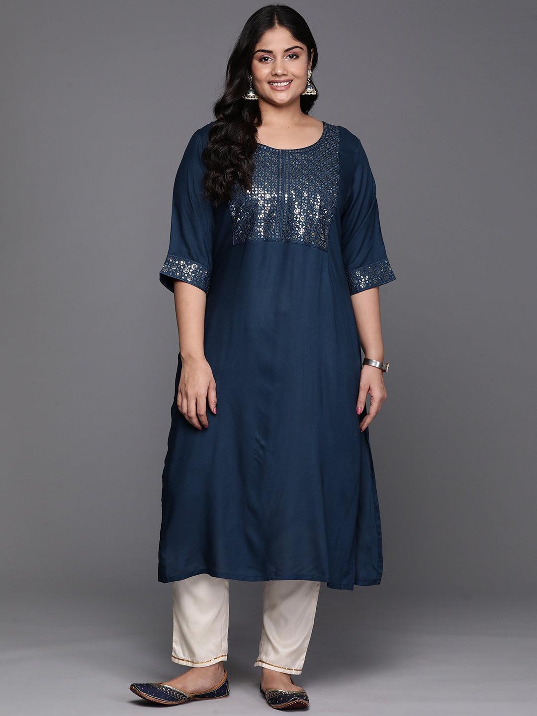 Teal Yoke Design Rayon Straight Kurta