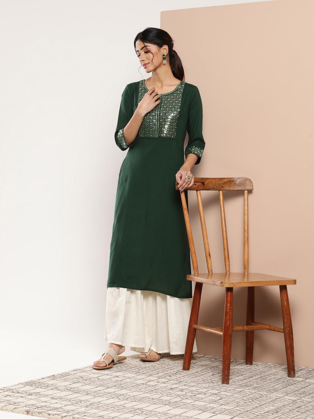 Teal Yoke Design Rayon Straight Kurta