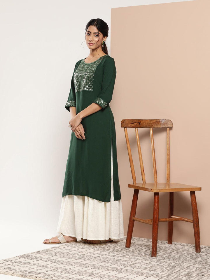 Teal Yoke Design Rayon Straight Kurta - ShopLibas