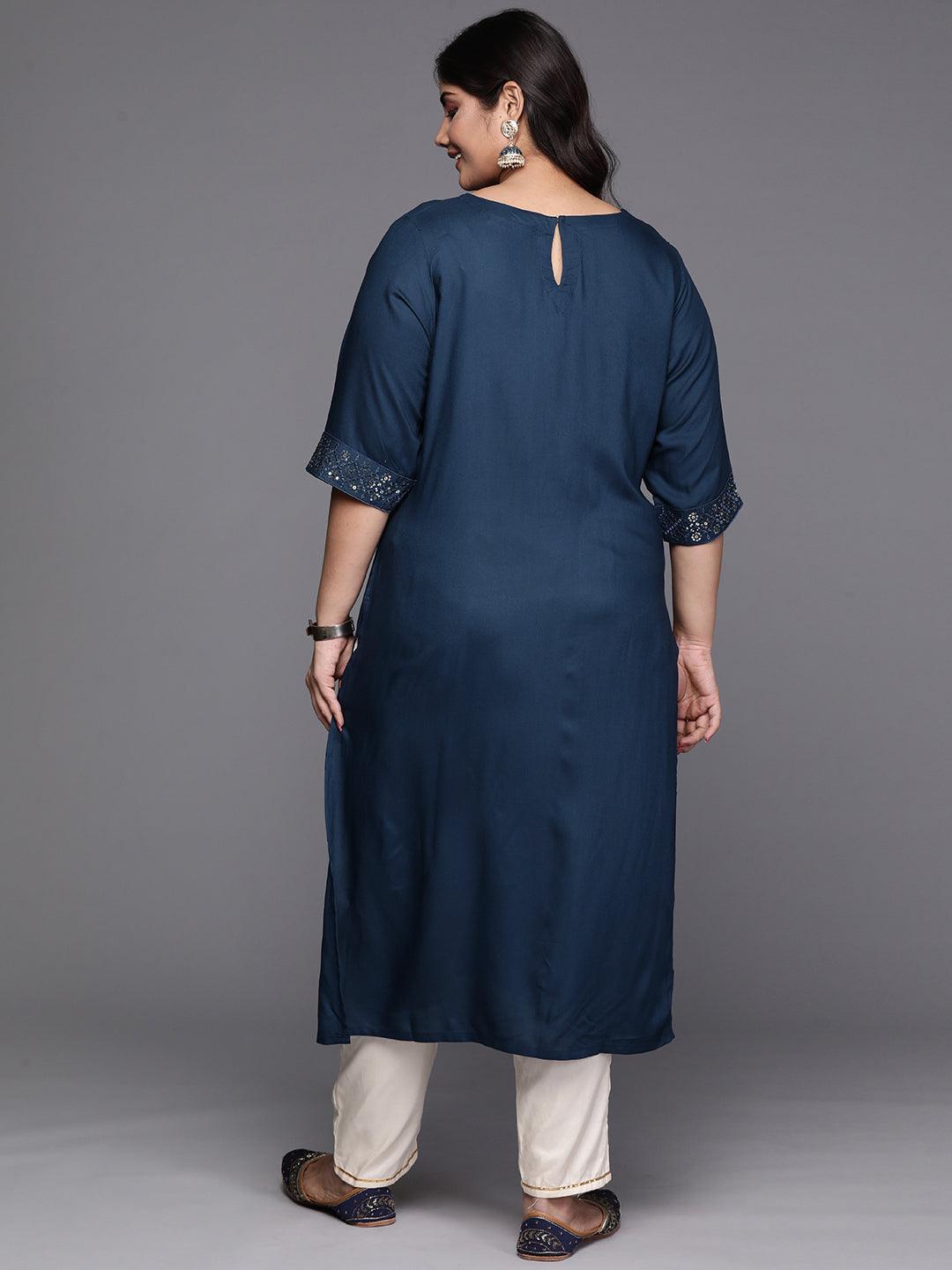 Teal Yoke Design Rayon Straight Kurta