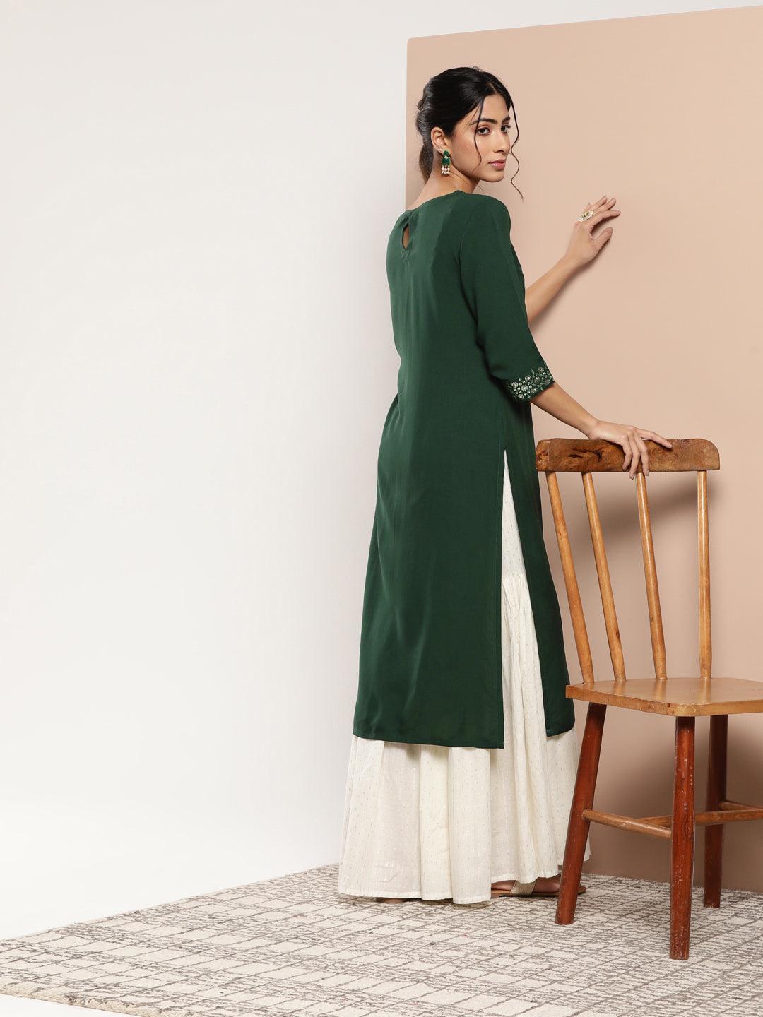 Teal Yoke Design Rayon Straight Kurta