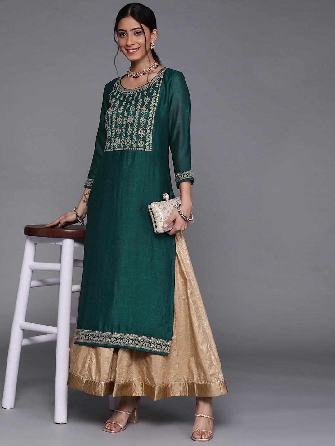 Teal Yoke Design Silk Kurta