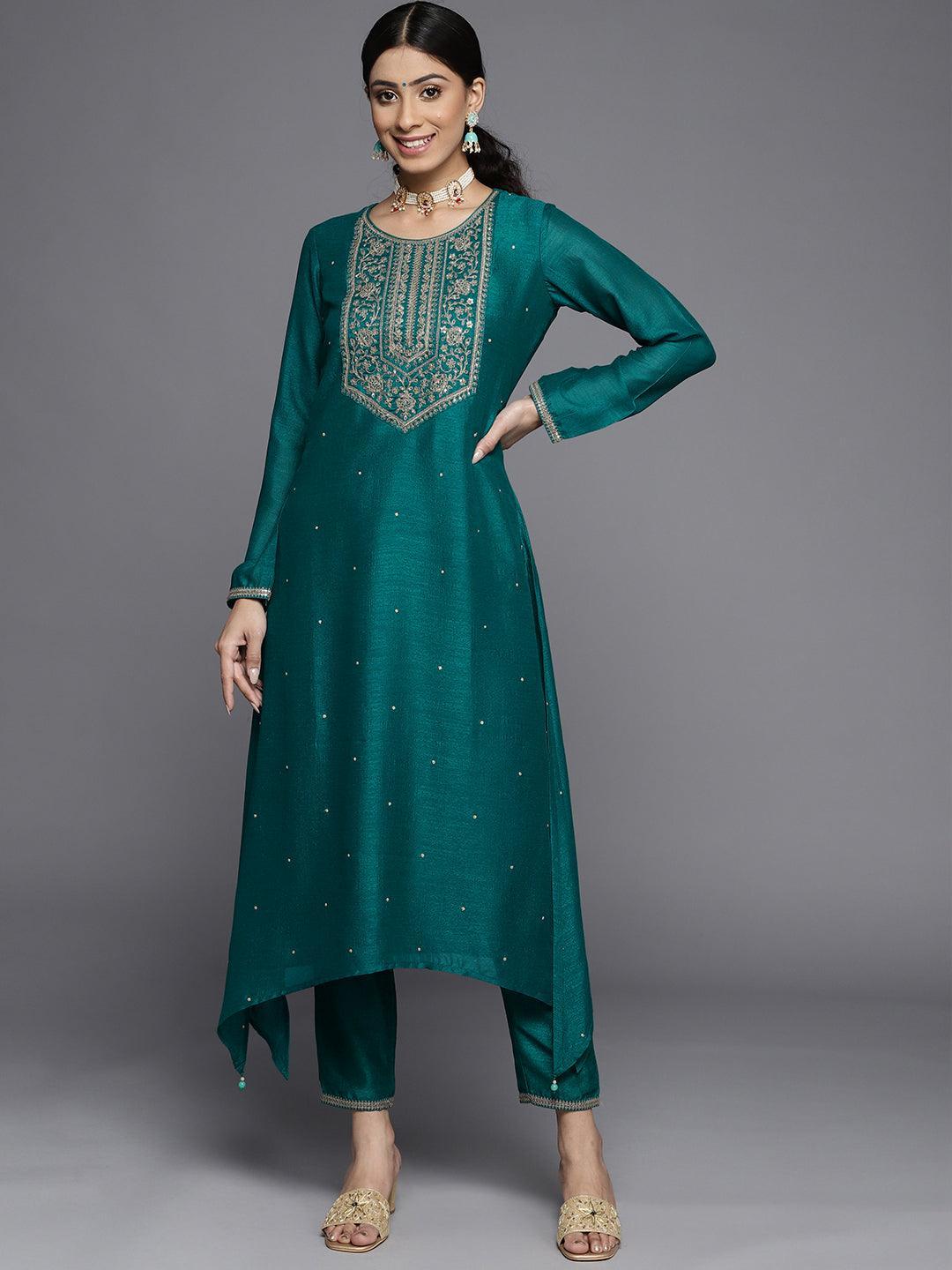 Teal Yoke Design Silk Kurta