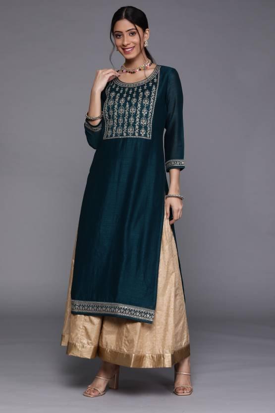 Teal Yoke Design Silk Kurta - ShopLibas