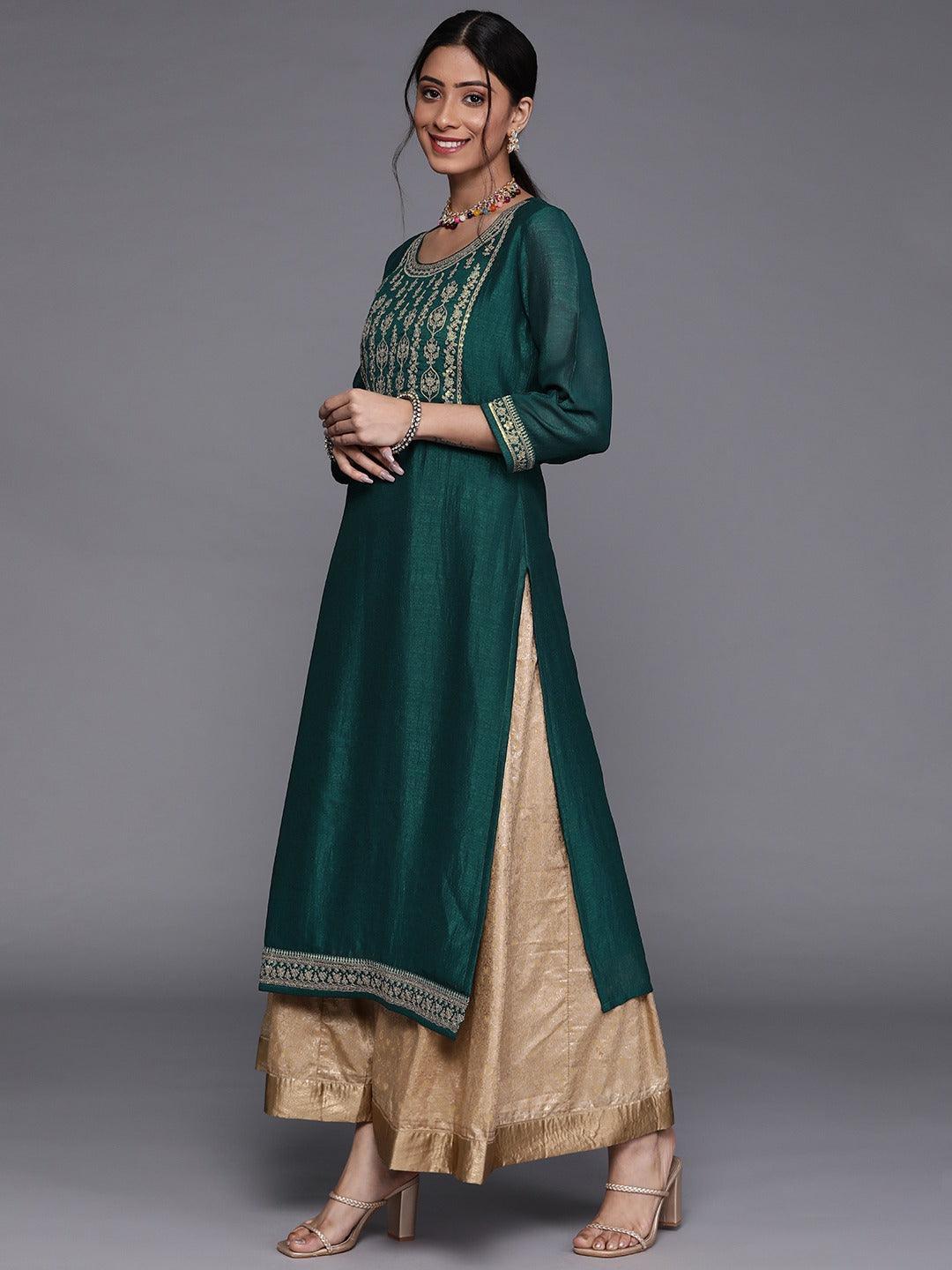 Teal Yoke Design Silk Kurta - ShopLibas