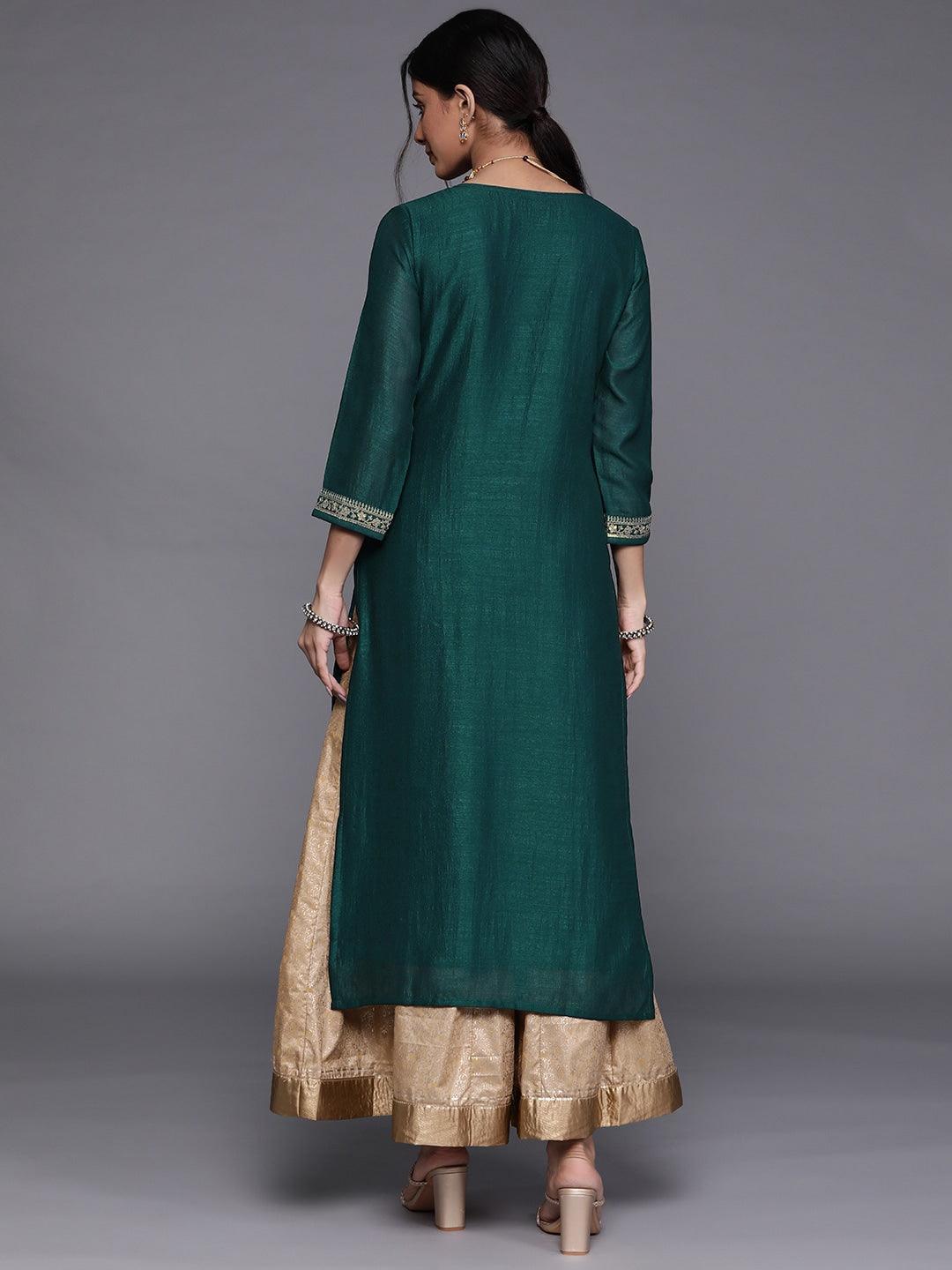 Teal Yoke Design Silk Kurta