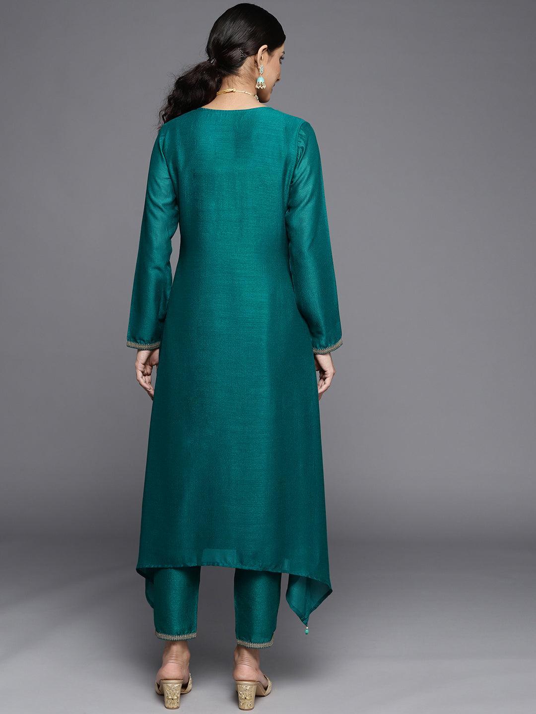 Teal Yoke Design Silk Kurta