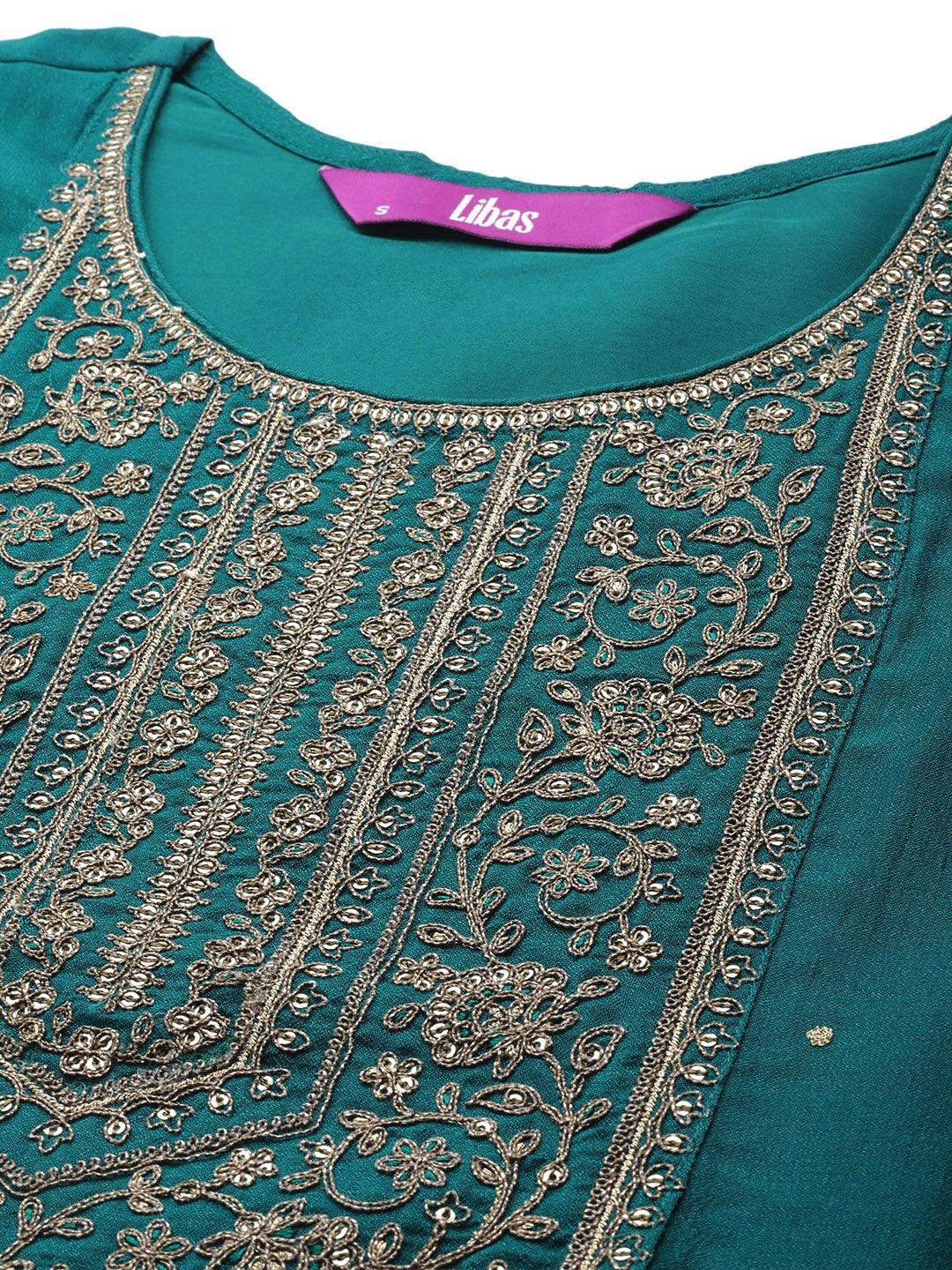 Teal Yoke Design Silk Kurta - ShopLibas