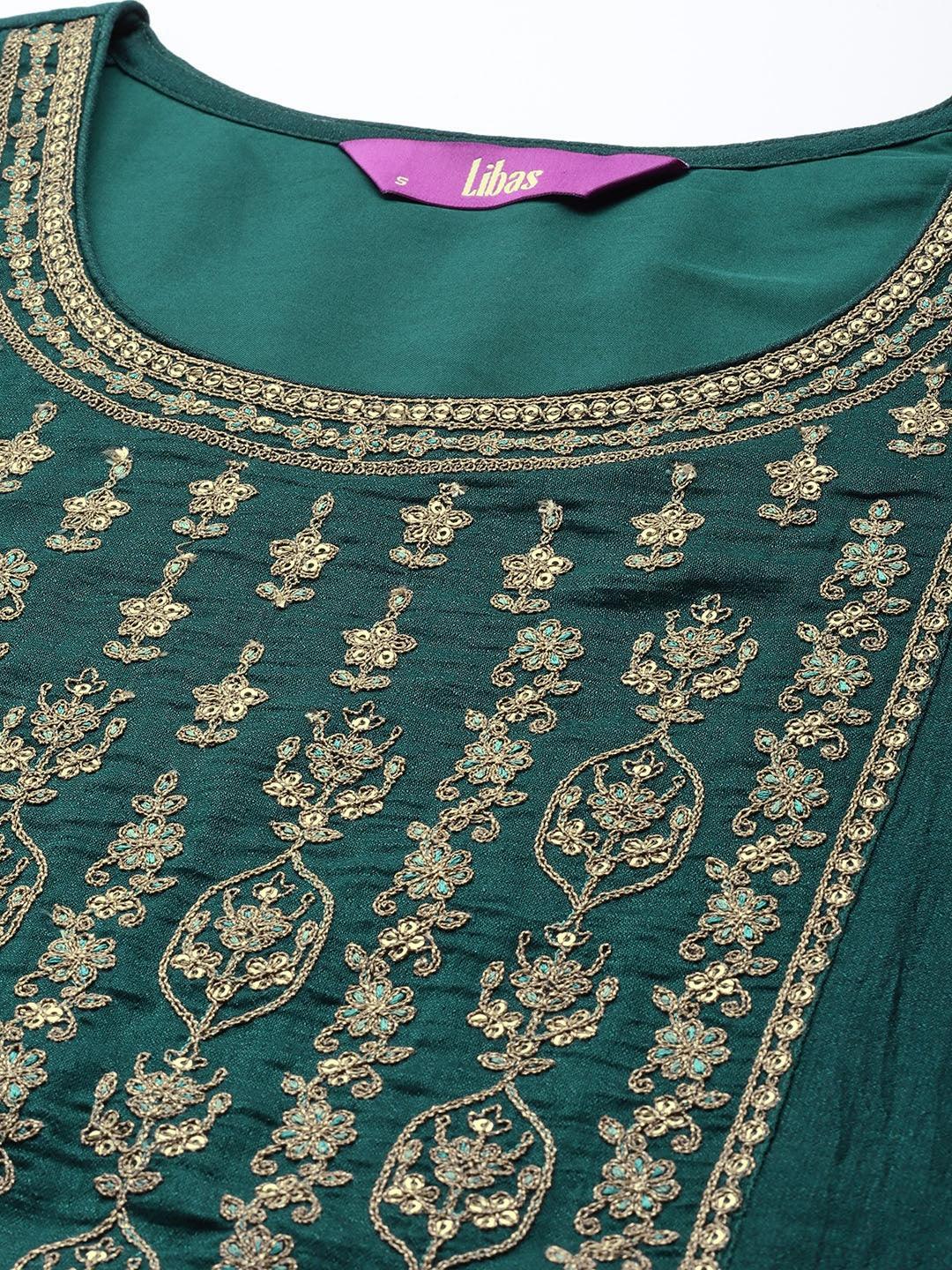 Teal Yoke Design Silk Kurta - ShopLibas