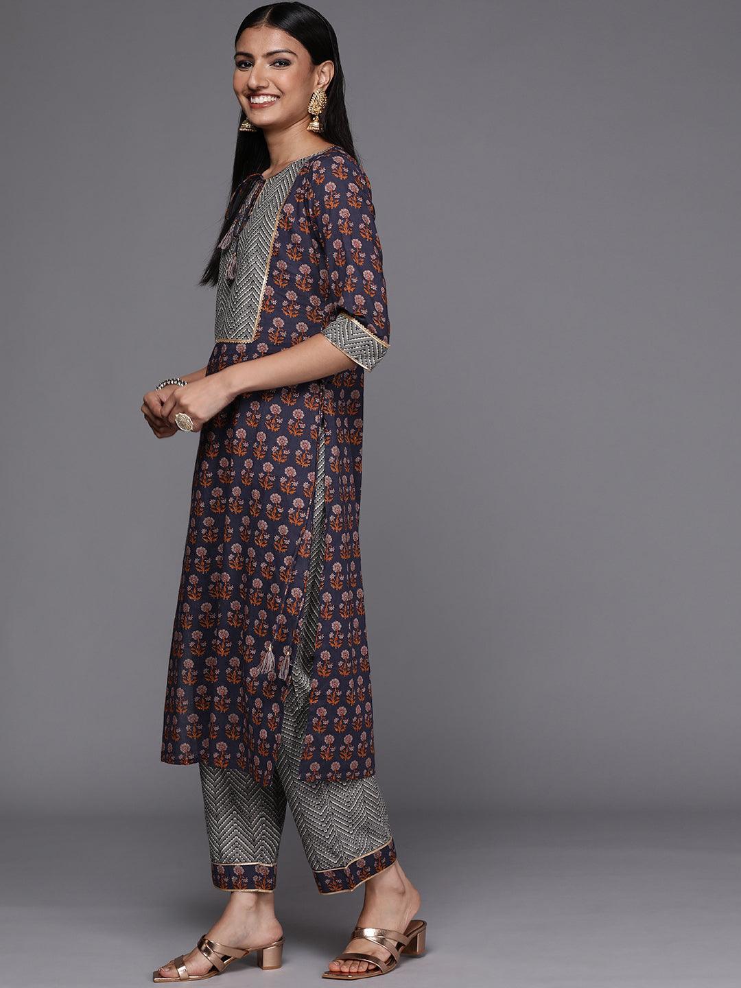 Violet Yoke Design Cotton Straight Suit Set