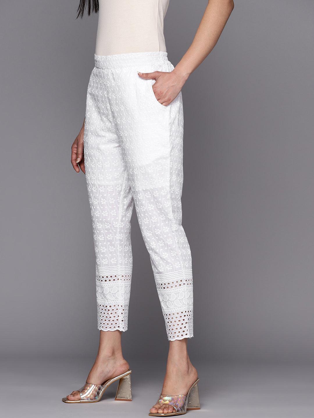 White Embroidered Cotton Trousers - ShopLibas