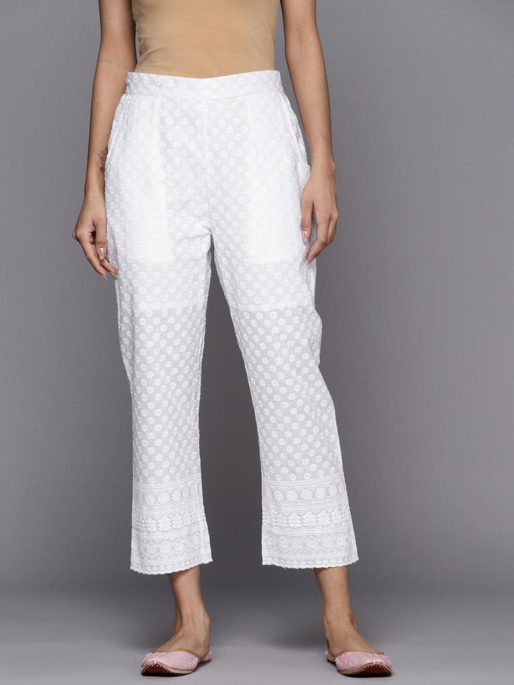 White Embroidered Cotton Trousers - ShopLibas