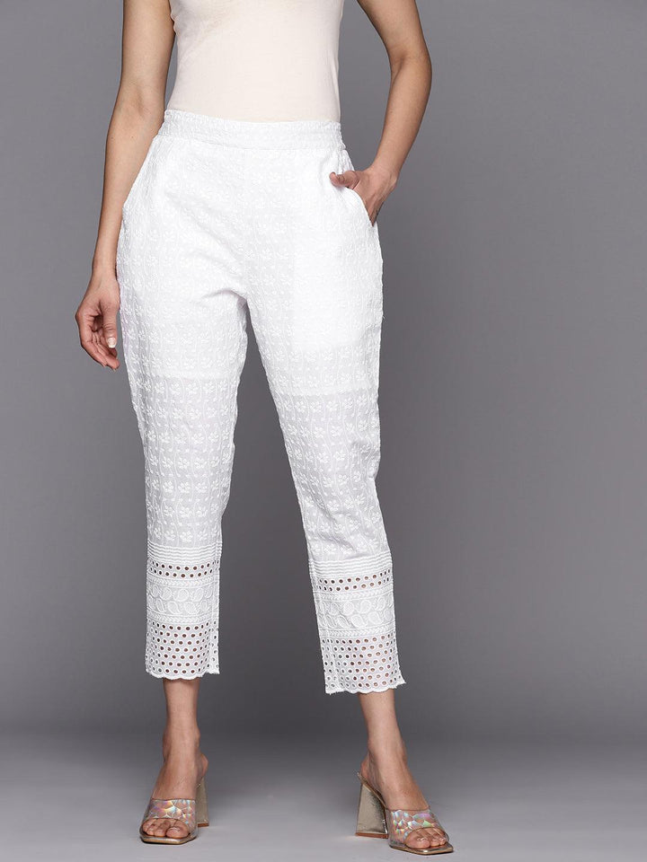 White Embroidered Cotton Trousers - ShopLibas